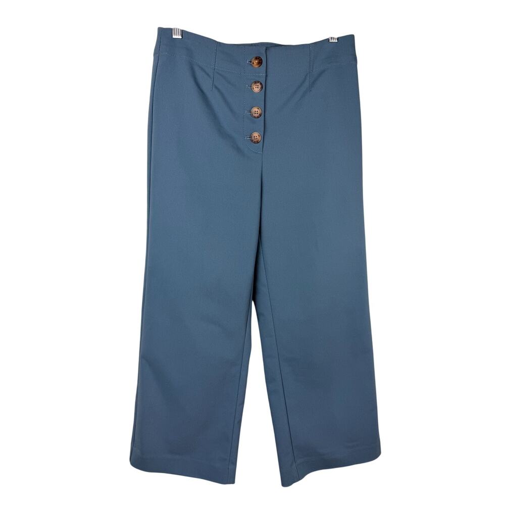 LOFT High Waist Cropped Pants Womens 4 Blue Button Front Wide Leg Trouser Party